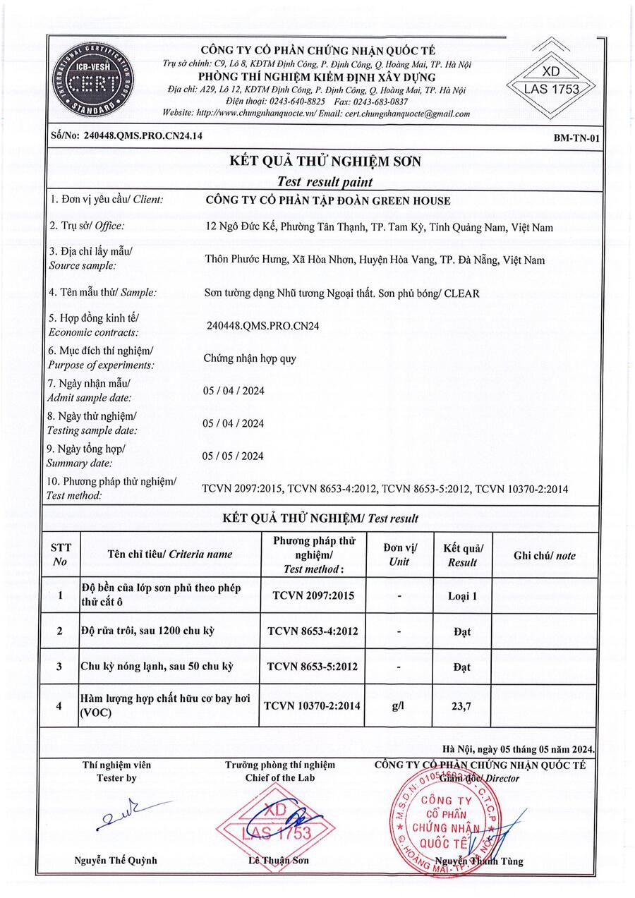 đề thí nghiệm sơn greenhouse